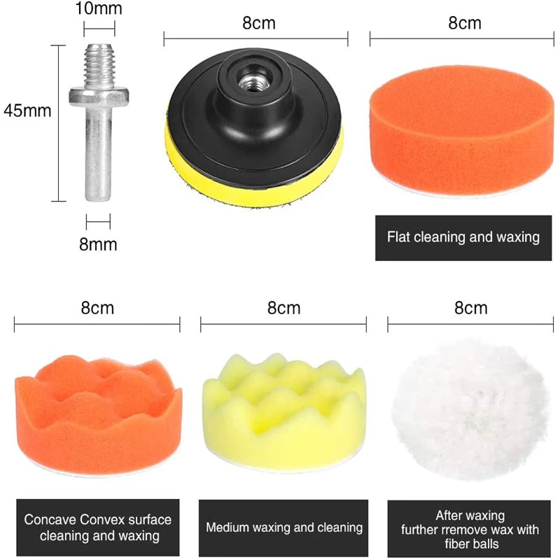Car Polishing Sponge Pads Kit Foam Buffer Buffing Machine Wax Pads for Auto Motorcycle