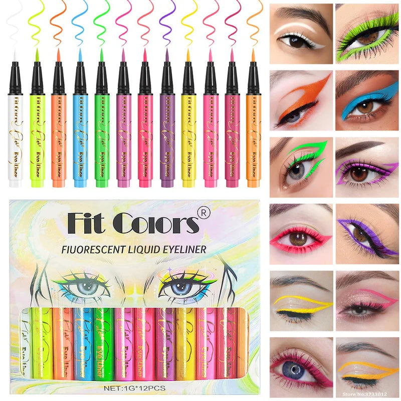Neon Liquid Eyeliner Pen Waterproof UV Face & Body Makeup 12 Colors