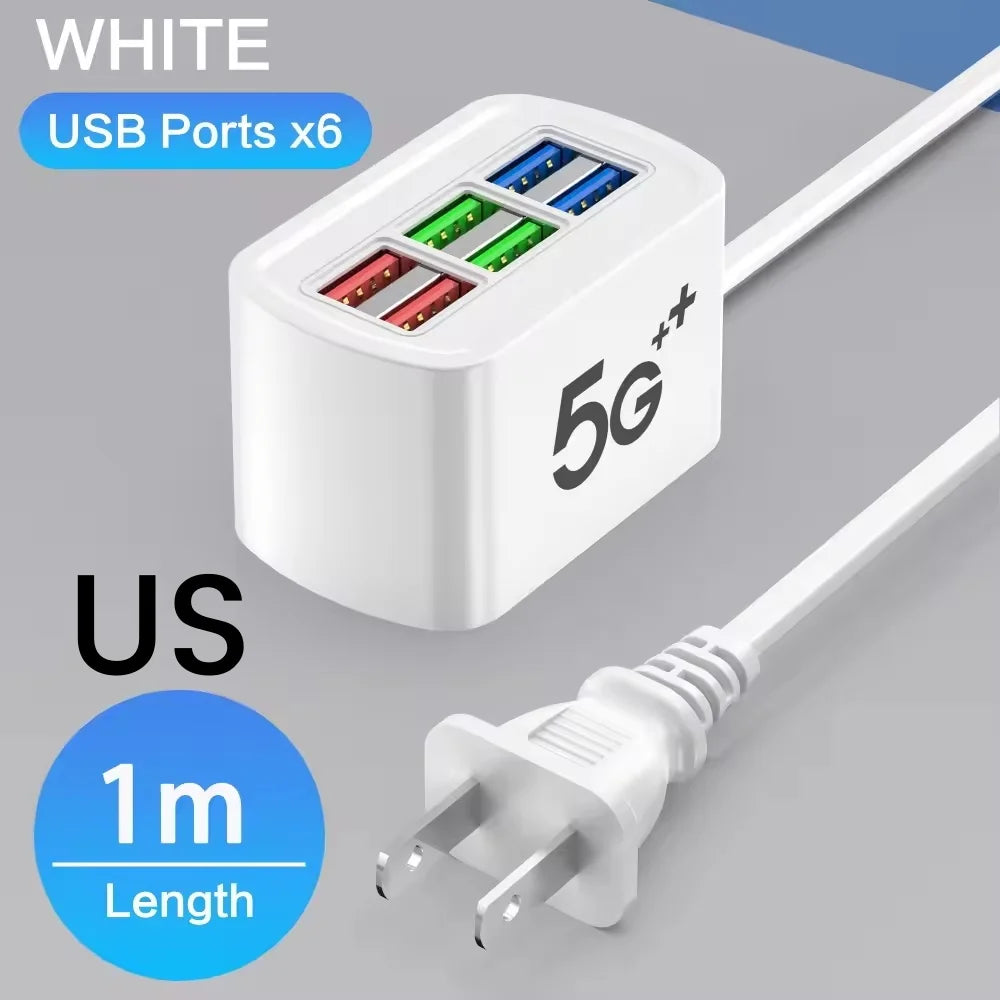 6-Port USB Power Strip with Fast Charging Wall Adapter, Electric Socket Hub