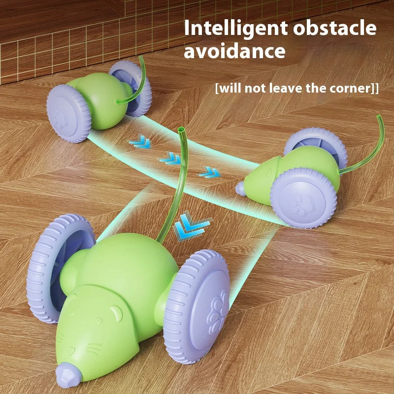 Interactive Electric Mouse Car Toy for Cats Rechargeable Obstacle Avoidance Play Animal