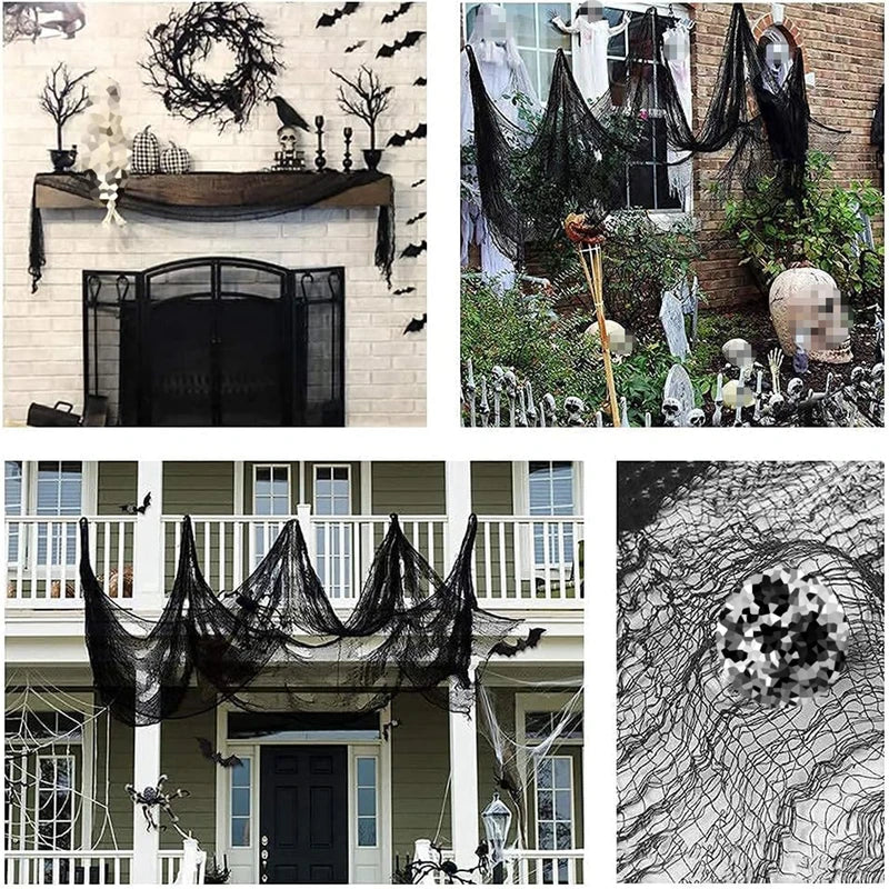 Halloween Gauze Cloth Decoration Set - Spooky Black Fabric for Indoor Outdoor Home Decor