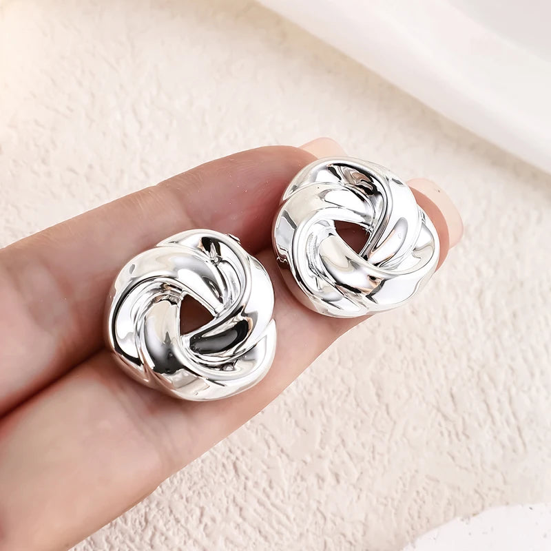 Geometric Hollow Stud Earrings for Women - Irregular Twisted Design