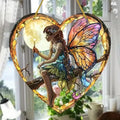 Fairy Night Suncatcher Wall Hanging - Heart Shaped Stained Glass Acrylic Decor