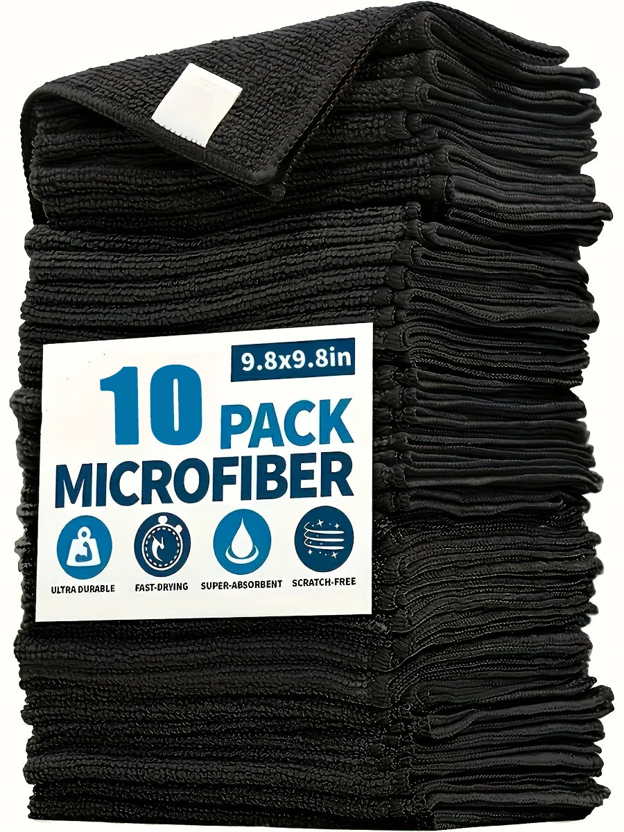 Heavy Duty Microfiber Cleaning Towels 10-Pack - Ultra Soft & Absorbent, Dry & Wet Use