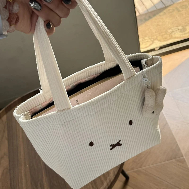 Cute Cartoon Rabbit Handbag with Corduroy Storage Bag for Cosmetics & Travel