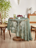 Green Round Mirror Flower Lace Tablecloth for Living & Dining Room Decor