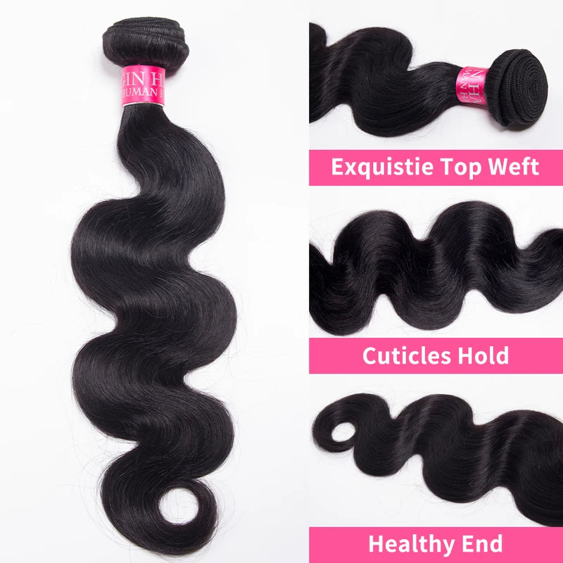 Brazilian Virgin Hair Bundles with Lace Closure - Remy Human Hair Body Wave 3/4 Set