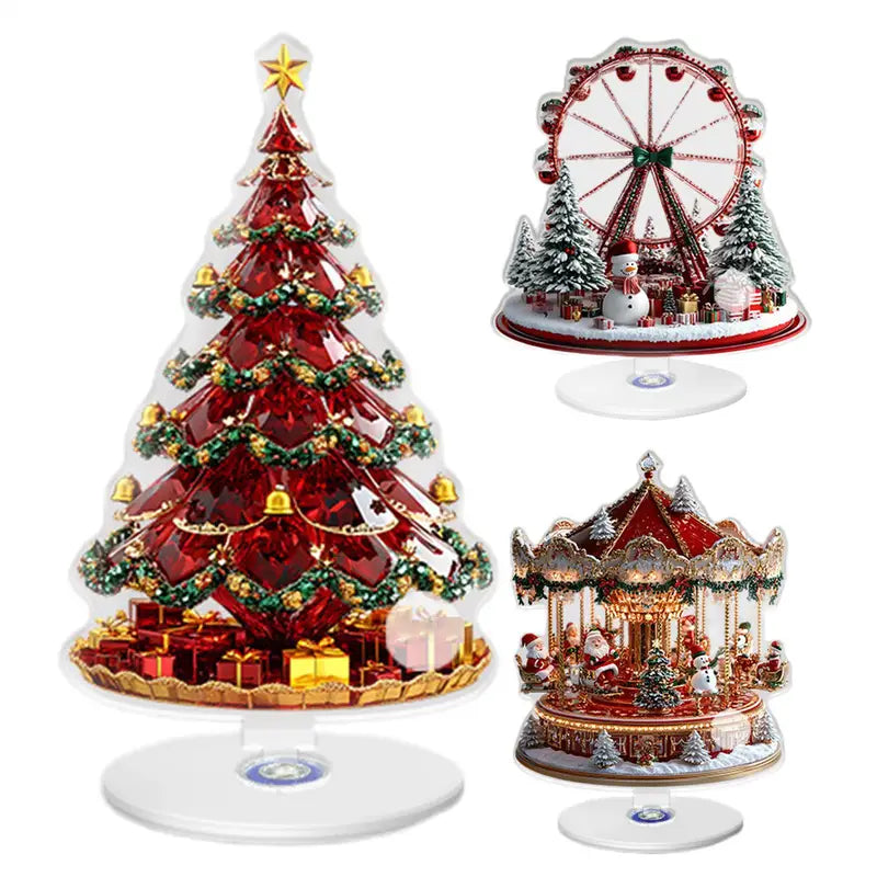 Christmas Acrylic Centerpiece with Rotating Sign - Festive Holiday Table Decor