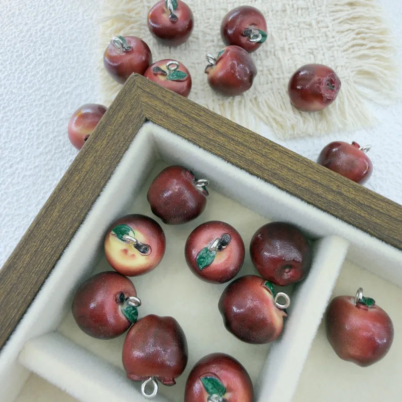 5Pcs 14x15MM 3D Resin Apple Charms Fruit Pendant Jewelry Spacer Beads DIY Jewelry Making