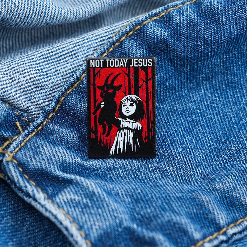 Not Today Jesus Satan Metal Enamel Brooch - Gothic Goat Lapel Pin, Halloween Gift