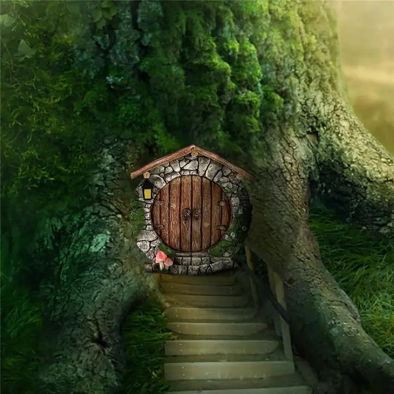 Miniature Fairy Garden Door with Engraved Design - Lawn Ornament & Yard Decor