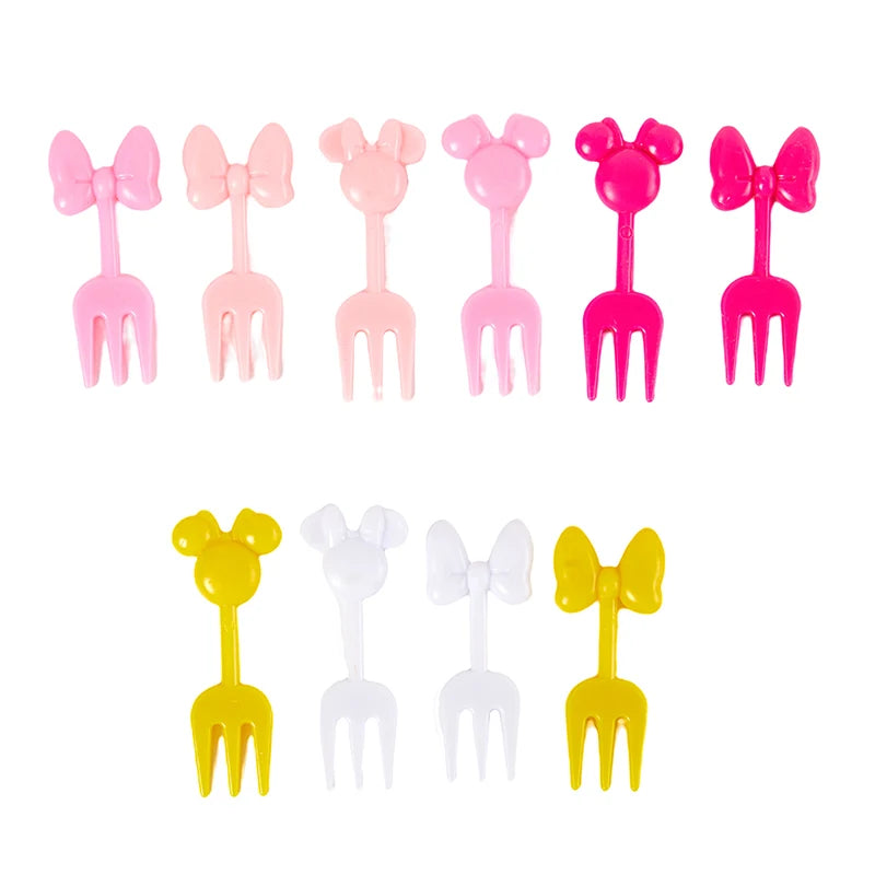 Mini Cartoon Fruit Forks - 10 Pack Reusable Plastic Childrens Snack & Dessert Utensils