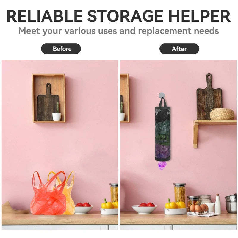 Wall Mount Plastic Grocery Bag Holder Dispenser Kitchen Storage Organizer