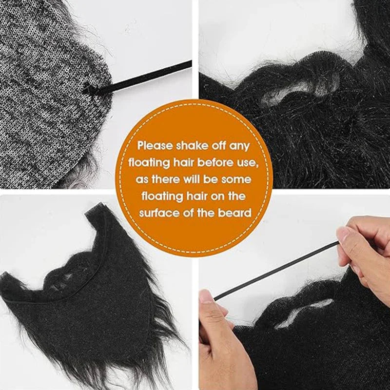 Fake Santa Beard for Parties Halloween Costume Accessory Long White Hair Black or Khaki