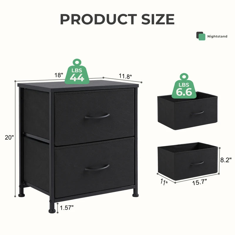 Living Room Cabinet Set of 2 with Fabric Drawers - Multi-Use Storage & Nightstand