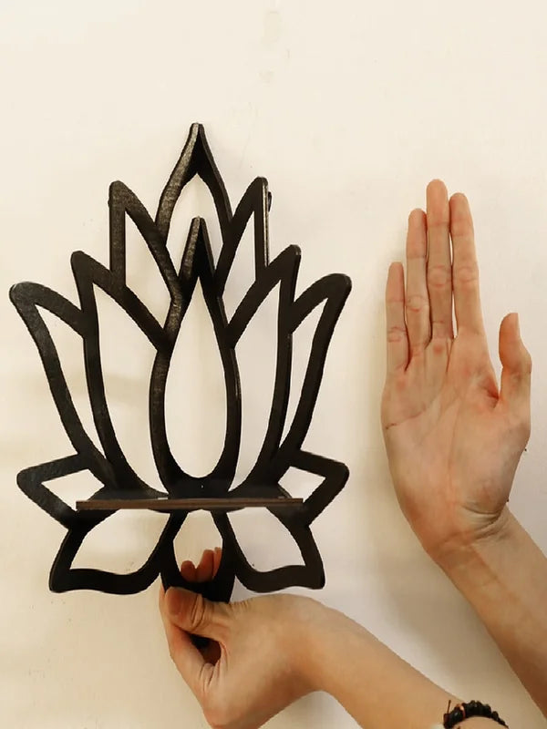 Wooden Lotus Hollow Wall Shelf for Aromatherapy and Candle Holders