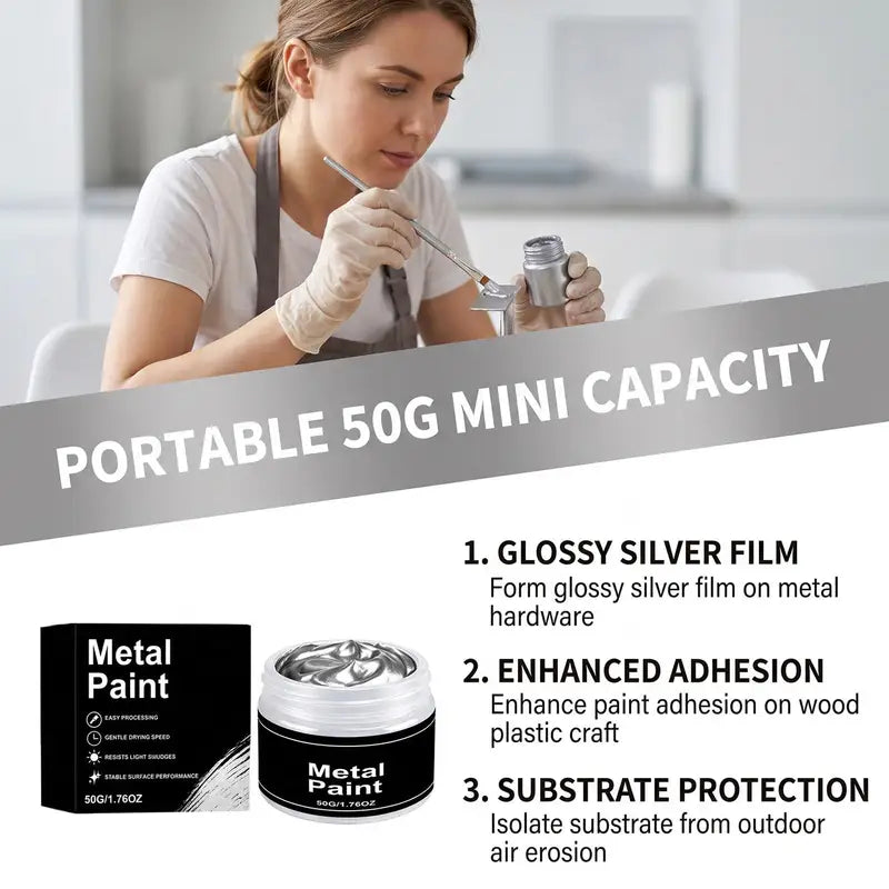 Silver Metal Paint 50g Quick Dry Anti-Crack Waterproof Coating for Wood & Metal