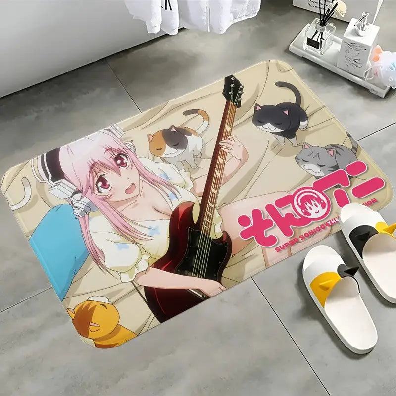 Cute Cartoon Print Washable Non-Slip Rug - Soft Floor Mat for Home & Kids Room