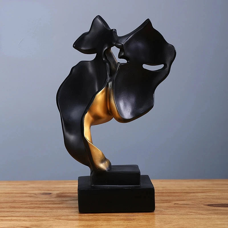 Modern Resin Mask Sculpture - Double Sided Face Statue for Home & Office Decor, Gold & Black, 27cm