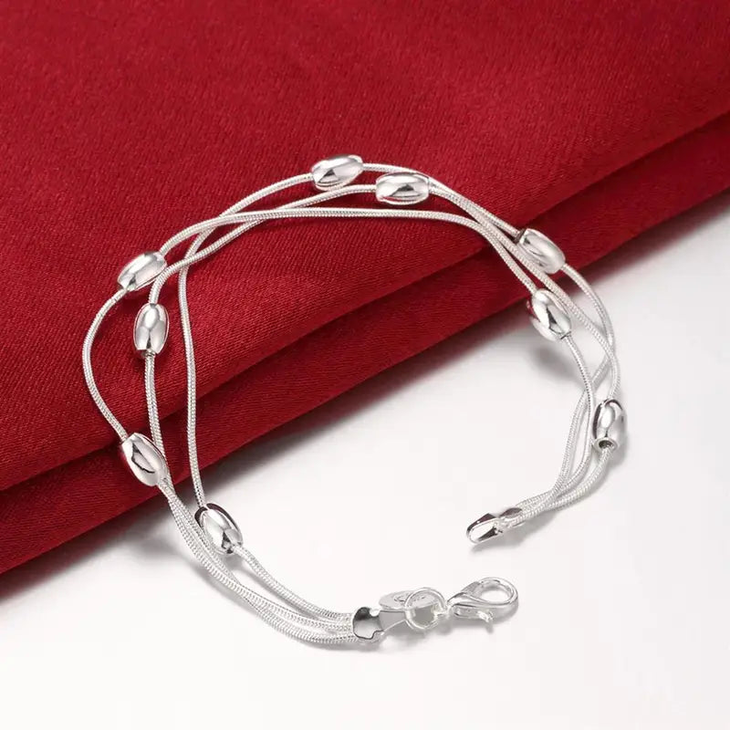 925 Sterling Silver Fringed Beaded Chain Bracelets & Necklace Jewelry Set for Women