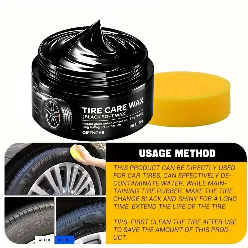 Tire Care Wax Black Soft Wax - Instant Gloss & UV Protection for Vehicle Tires