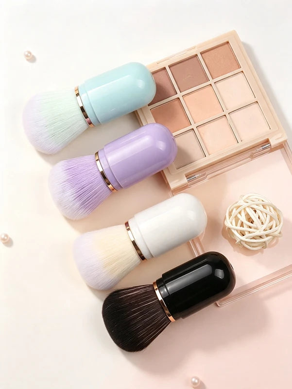 Mini Retractable Makeup Brush Set for Foundation Concealer Blush & Contouring - Portable Travel Tool with Protective Cap