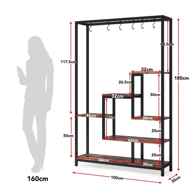 Tall Indoor Plant Stand 5-Tier Metal Shelving Unit with Hanging Hooks - Large Garden Display Rack