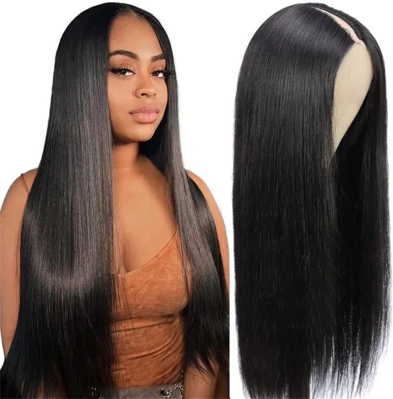 Human Hair Wigs U Part Natural Color 28-32 Inch Thick Remy Brazilian Hair for Women