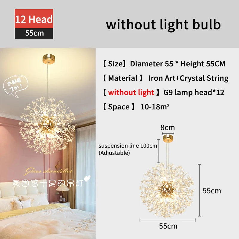 Nordic Modern Crystal Chandelier for Living Room & Bedroom - Energy-Efficient LED Lighting