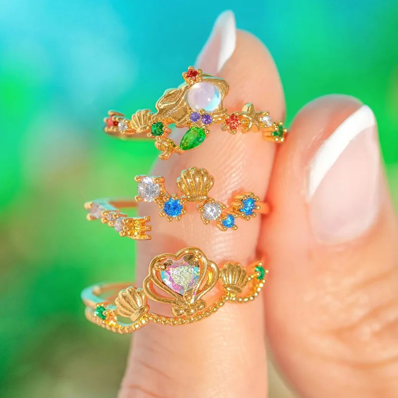 Colorful Fairy Tales Princess Cubic Zircon Ring for Women Girls Adjustable Jewelry