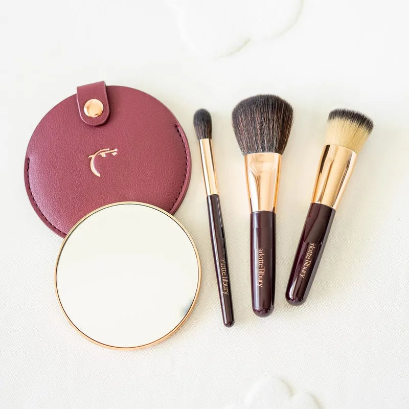 Makeup Brush Set with Mirror - Soft Fiber Face & Eye Brushes for Foundation and Blush