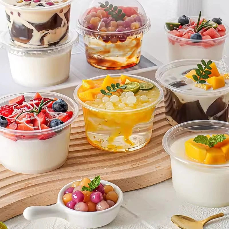 Disposable Clear Plastic Pudding Cups with Lids - 50pcs Dessert Containers for Baking & Party