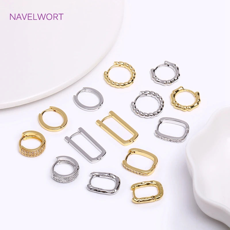 Geometric Hoop Earrings for Women - Brass Inlaid Zircon Twist Round Jewelry