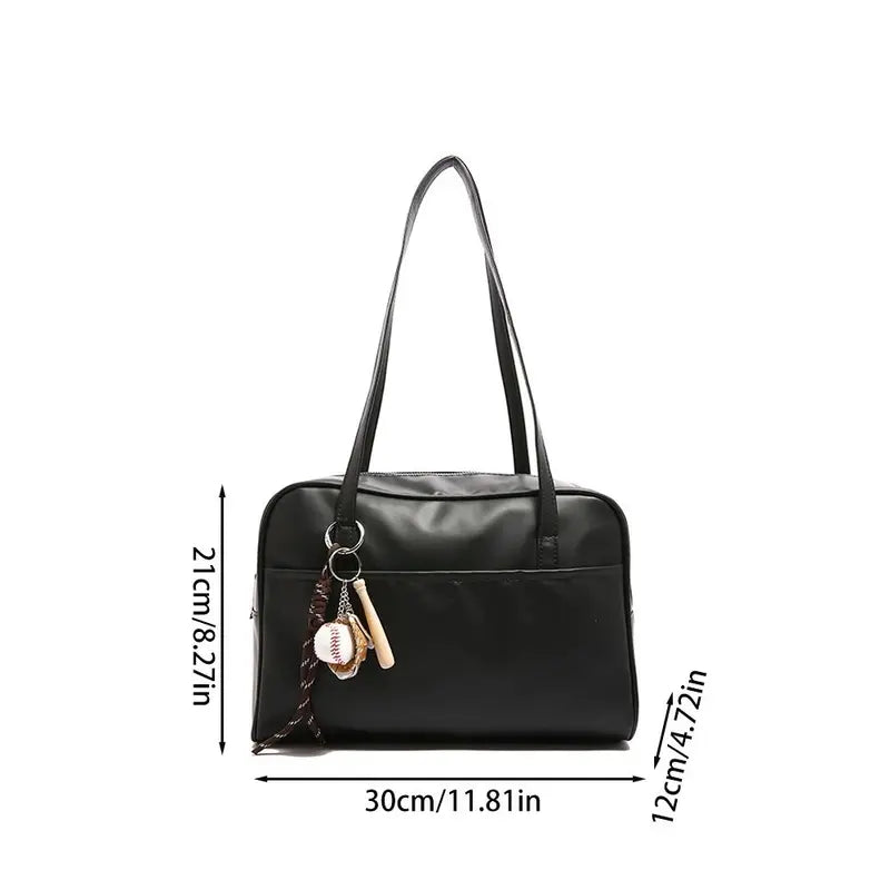 Large Capacity PU Leather Shoulder Bag with Pendant for Women