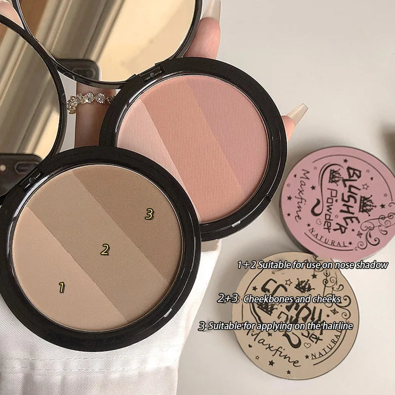 3-in-1 Powder Palette with 3 Vibrant Colors Waterproof Long Lasting Natural Face Makeup
