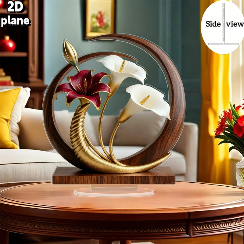 Elegant Flower Curve Acrylic Desktop Decoration for Home & Office - 2D Plan