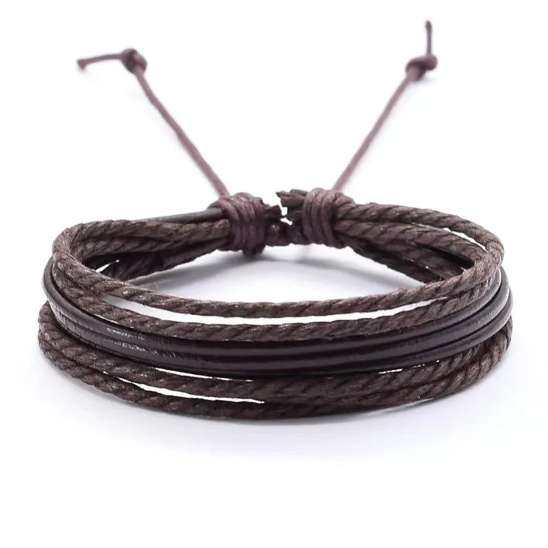 Men's Handmade Leather Wrist Bracelet Multilayer Lace Up Fashion Accessory