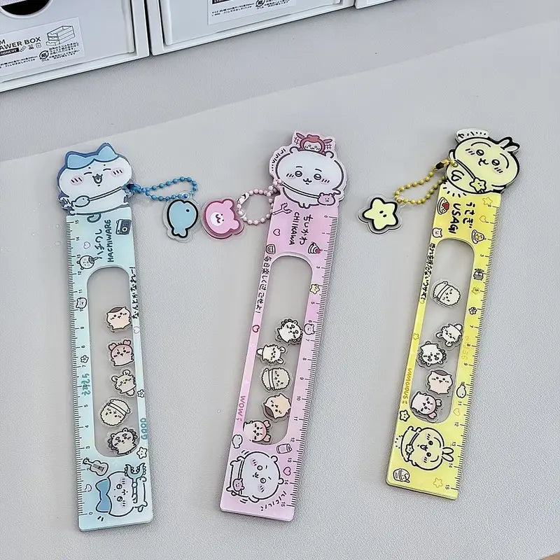 Clear Acrylic 15cm Sliding Ruler with Pendant for Drawing & Journals