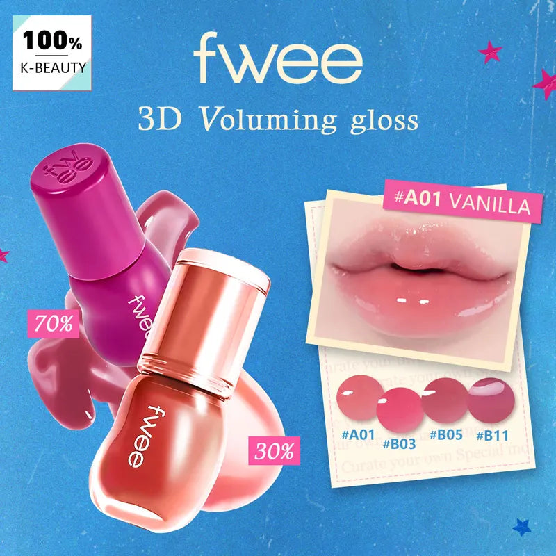 3D Volumizing Lip Gloss - Hydrating, Clear Shine, Non-Sticky, Korean Makeup
