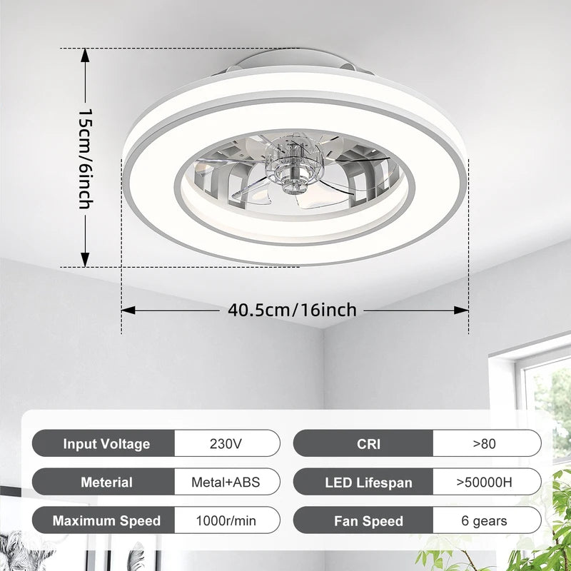 16 Inch LED Ceiling Fan with Remote Control & Dimming for Living Room Bedroom