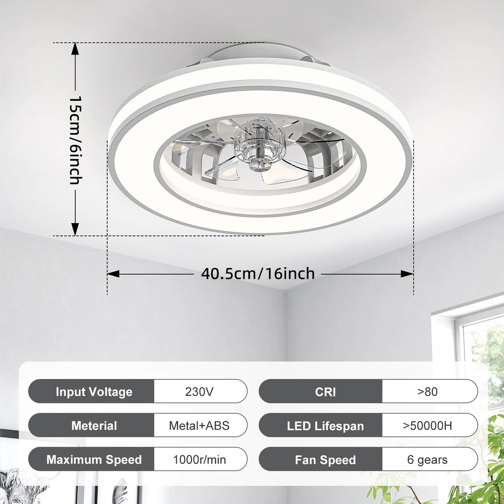 16 Inch LED Ceiling Fan with Remote Control & Dimming for Living Room Bedroom
