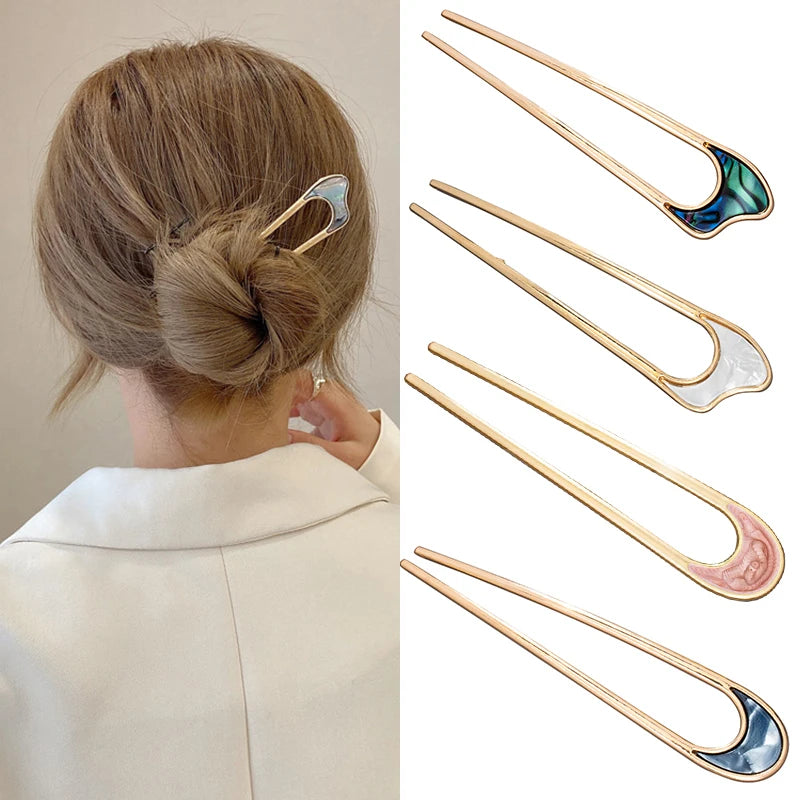 Elegant Silver Gold Color Shell Enamel Hairpin for Women Hair Accessories