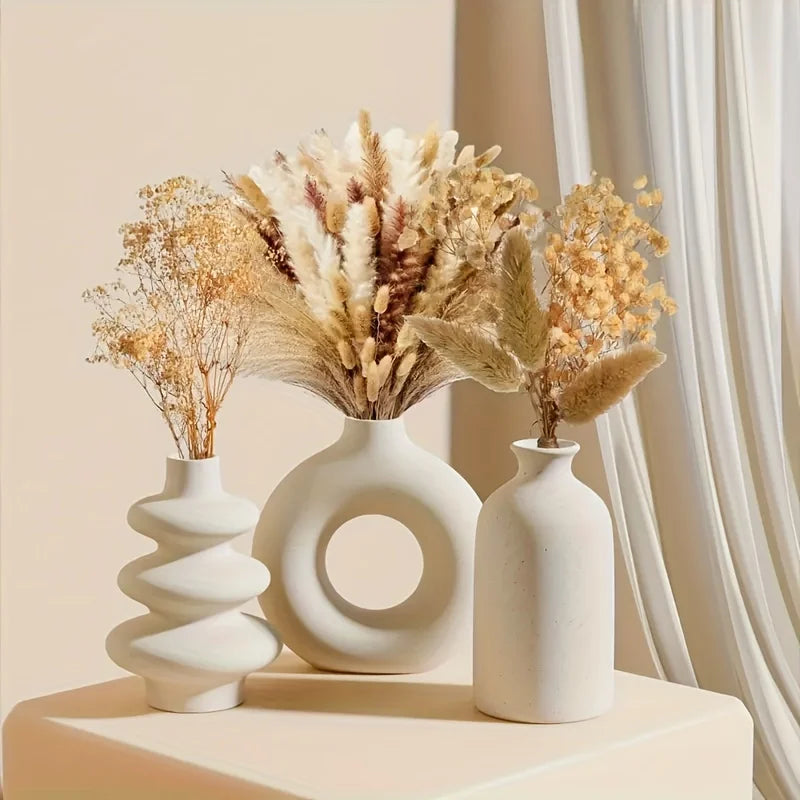 Set of 3 Ceramic Bohemian Vase Collection for Home & Wedding Decor