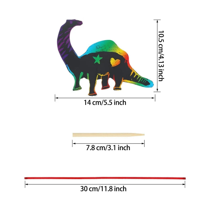 12Pcs Cartoon Dinosaur Scratch-Off Paintings Party Favors and Decorations