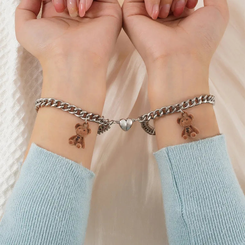 Magnet Couple Bracelets Set Heart Attraction Jewelry Stainless Steel Charm