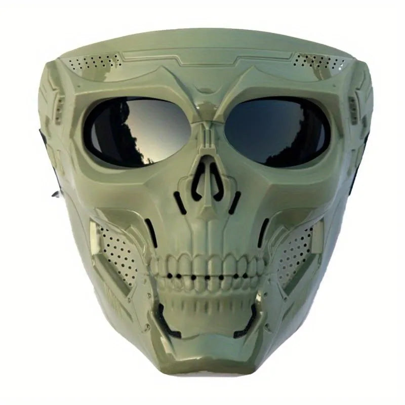 Windproof Full Face Skull Mask with Colored Goggles - Skeleton Cosplay Costume