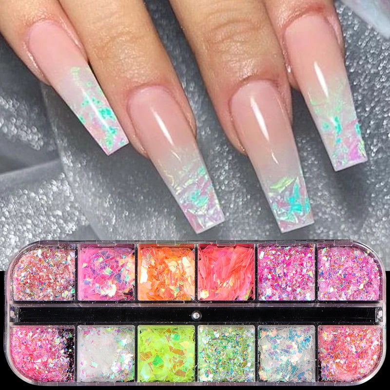 12 Grids Aurora Chameleon Nail Glitter Flakes for Nail Art & Decoration