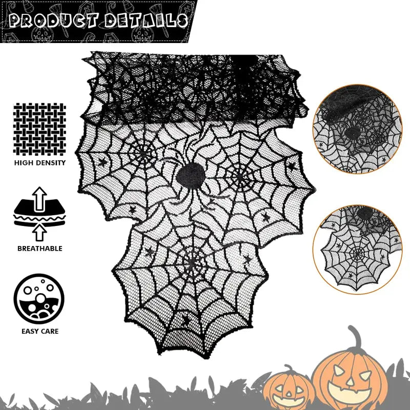 Halloween Table Runner Spider Web Lace Decor for Indoor Kitchen Dining