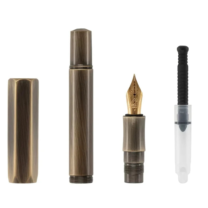 Mini Brass Fountain Pen with 0.5mm Nib Heavy Metal Feel for Signature Calligraphy