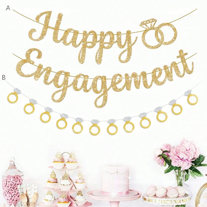 Wedding Engagement Party Banner Bunting with Garland - Bridal Celebration Decorations
